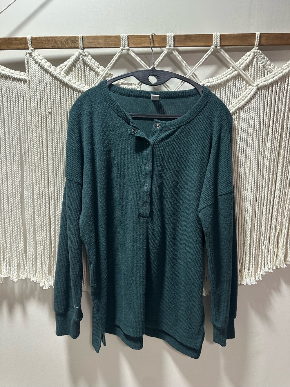 Old Navy Dark Green Waffle Henley Pullover